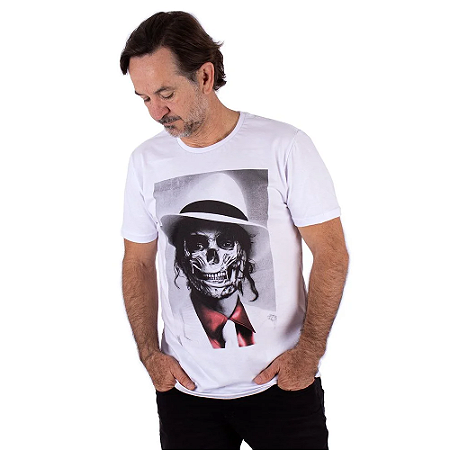 Camiseta Plus Size Michael Jackson Caveira Branca.