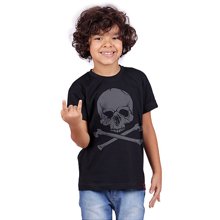 Camiseta Infantil Caveira Ossos Preta