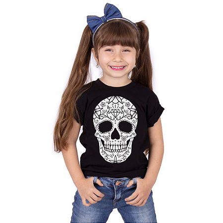 Camiseta Infantil Caveira Mexicana III Preta
