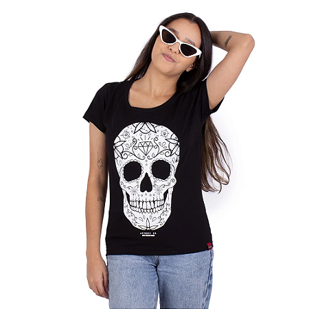 Camiseta Feminina Caveira Mexicana III Preta