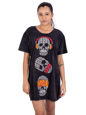 Vestido Estonado Tri Caveira Preto