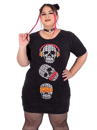 Vestido Estonado Tri Caveira Preto