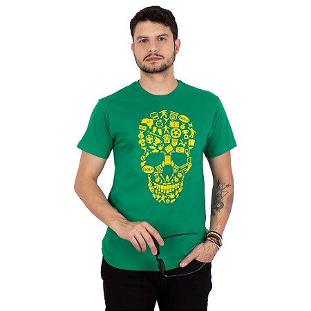 Camiseta Brasil Fut Caveira Verde.