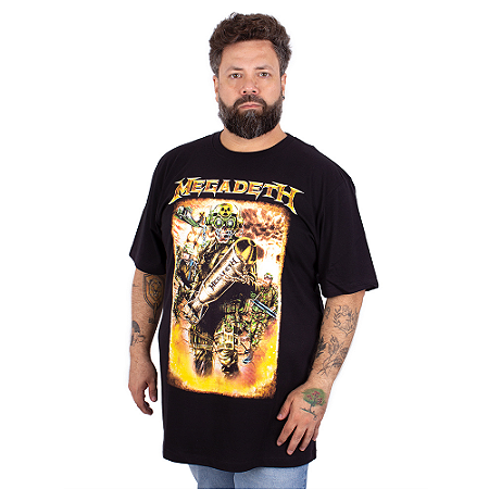 Camiseta Plus Size Megadeth Camo Man Preta Oficial
