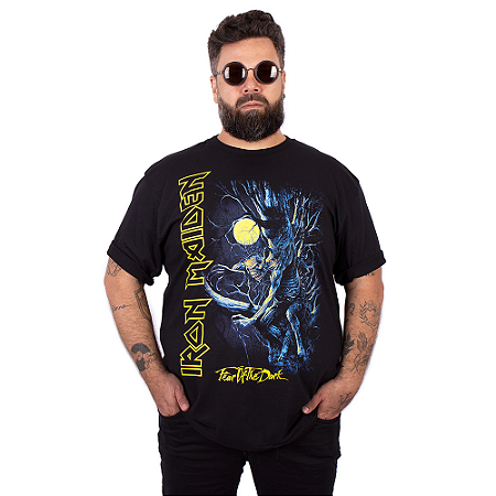 Camiseta Plus Size Iron Maiden Fear Of The Dark Preta Oficial