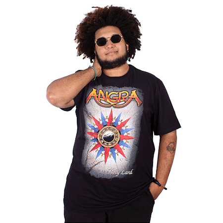 Camiseta Plus Size Angra Holy Land Preta Oficial