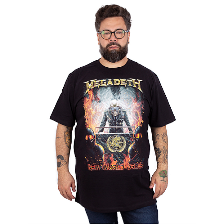 Camiseta Plus Size Megadeth New World Order Preta Oficial