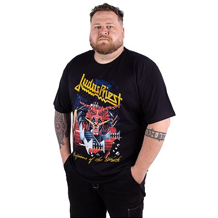 Camiseta Plus Size Judas Priest Defenders Of The Faith Preta Oficial