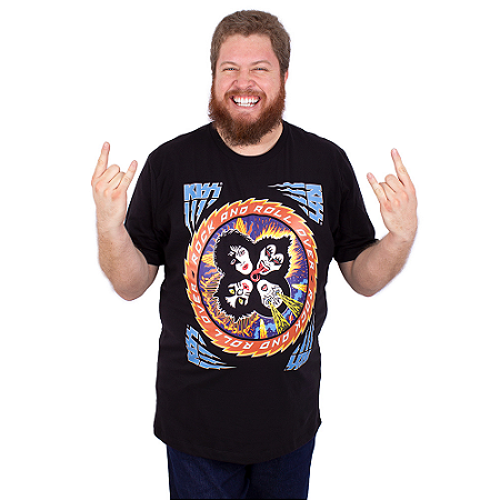 Camiseta Plus Size Kiss Rock and Roll Over Preta Oficial