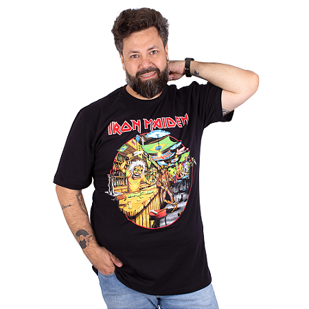Camiseta Plus Size Iron Maiden Brasil Preta Oficial