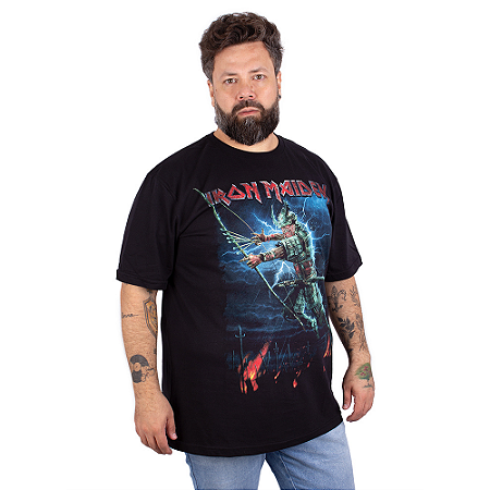 Camiseta Plus Size Iron Maiden Samurai Flechas Preta Oficial
