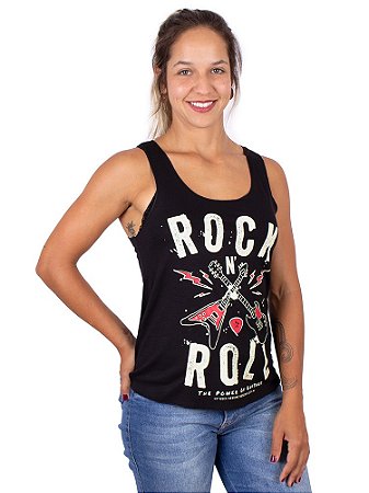 Regata Cavada Feminina Rock Guitarra Power Preta - Art Rock - Receba em Casa