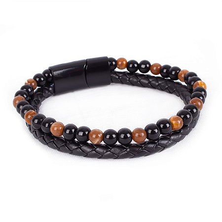 Pulseira Masculina Em Couro Preto