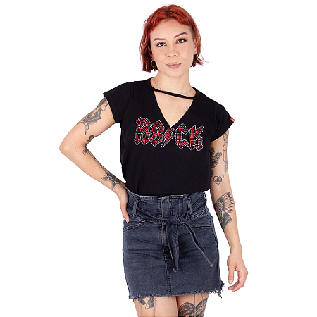 Blusa Choker Rock Full Preta
