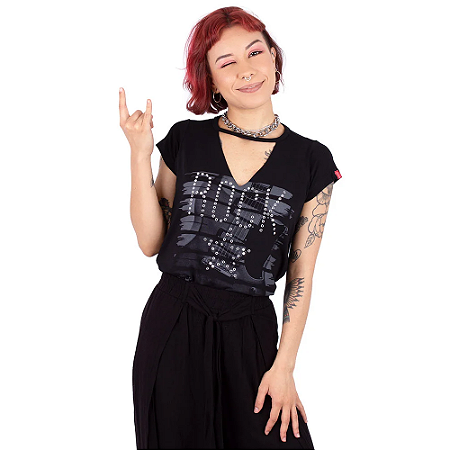 Blusa Choker Rock Star Preta
