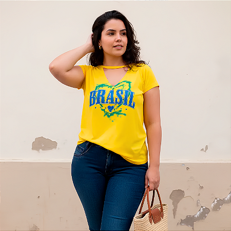 Blusa Choker Brasil Amarela