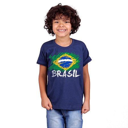 Camiseta Infantil Brasil Bandeira Marinho.