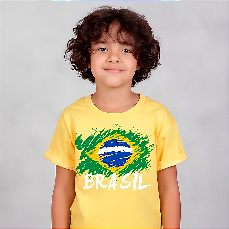 Camiseta Infantil Brasil Bandeira Amarela.