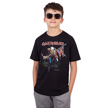Camiseta Juvenil Iron Maiden The Trooper Preta Oficial