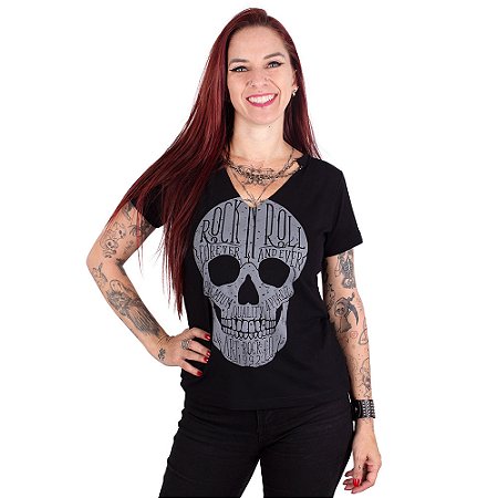 Blusa Corrente Caveira Escrita Preta