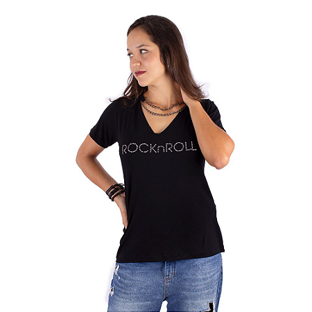 Blusa Corrente Aplique Rock n Roll Preta