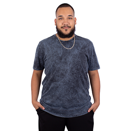 Camiseta Básica Estonada Marmorizada Azul.