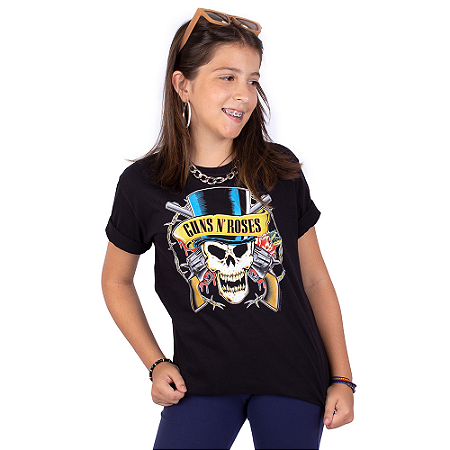 Camiseta Juvenil Guns N' Roses Top Hat Preta Oficial