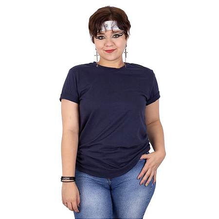 Camiseta Básica Marinho Adulto Feminino.