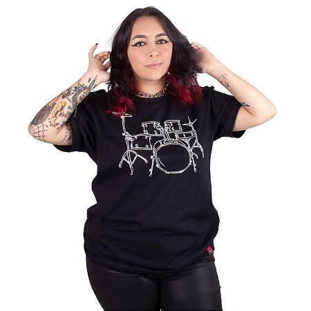 Camiseta Bateria Line Drum Preta.
