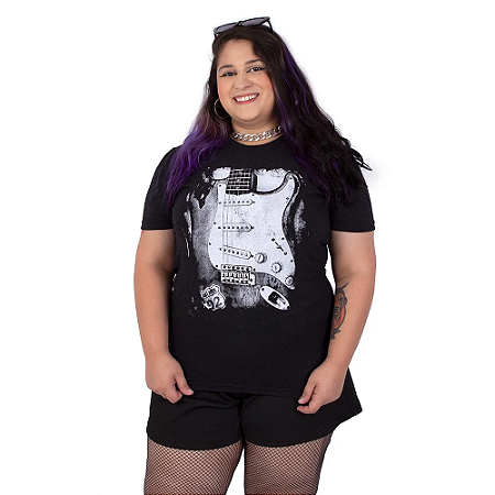 Camiseta Guitarra Fender Preto Jaguar.