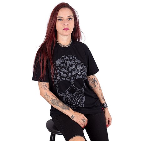 Camiseta Caveira Moto Icon Preta.