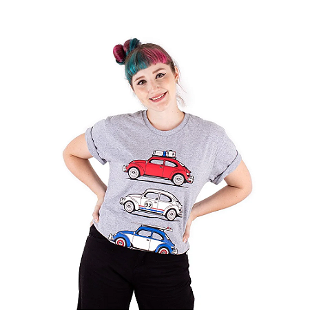 Camiseta Fusca Trip Cinza Mescla.
