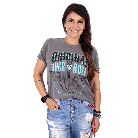 Camiseta Estonada Genuine Rock Cinza.