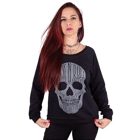 Moletinho Feminino Raglan Caveira Escrita Preto