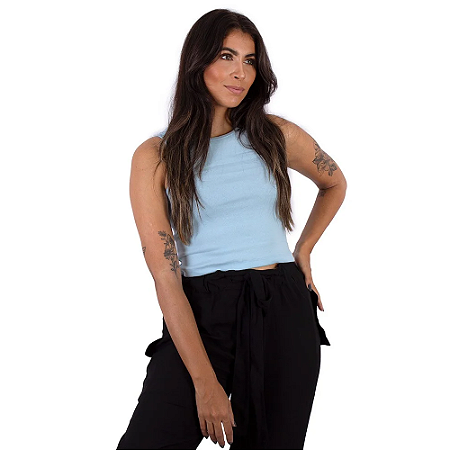 Blusa Cropped Básica Azul Claro