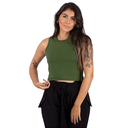 Blusa Cropped Básica Verde Musgo