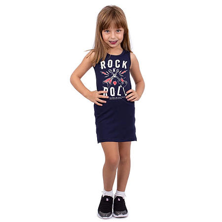 Vestido Infantil Tubinho Guitarra Power Marinho