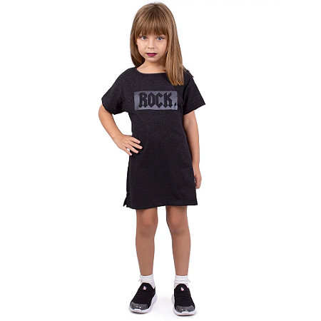 Vestido Infantil Tshirt Rock Preto Jaguar