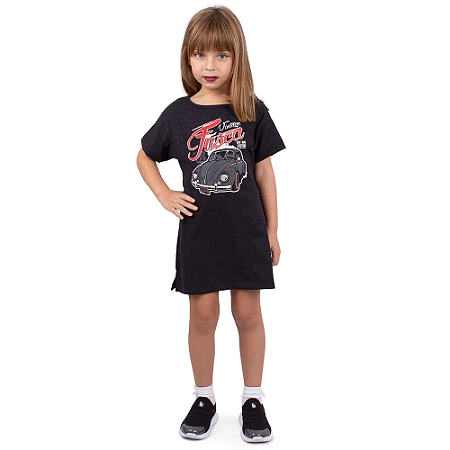 Vestido Infantil Tshirt Fusca Rat Preto Jaguar