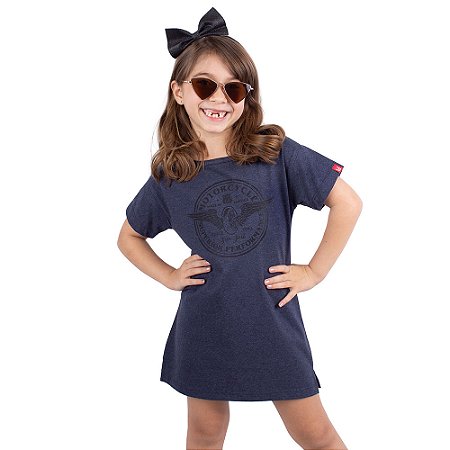 Vestido Infantil Tshirt Moto Superior Marinho Indigo