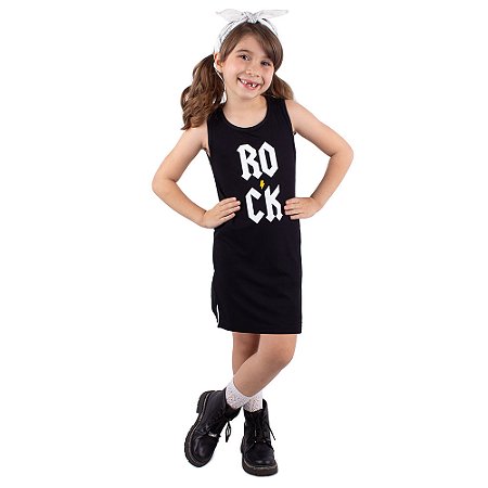 Vestido Infantil Tubinho Rock Vert Preto