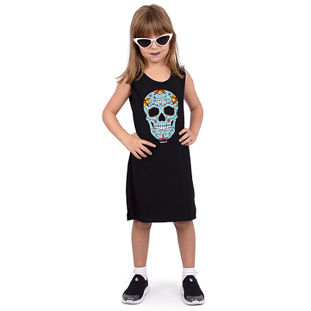 Vestido Infantil Tubinho Caveira Mexicana Preto