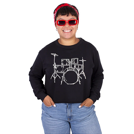 Moletinho Feminino Cropped Bateria Preto