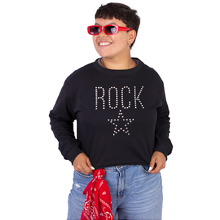 Moletinho Feminino Cropped Rock Star Preto