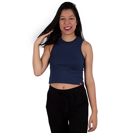 Blusa Cropped Básica Azul Marinho