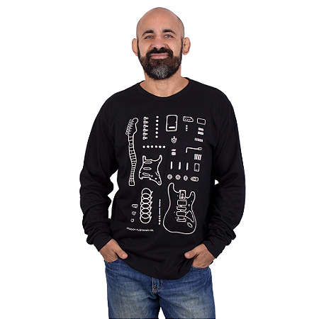 Camiseta Manga Longa Guitarra Deconstruction Preta