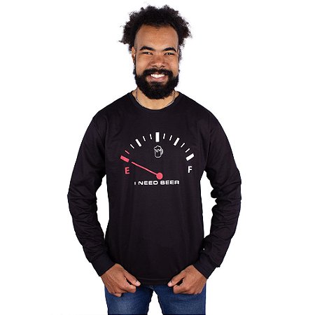 Camiseta Manga Longa Cerveja I Need Beer Preta