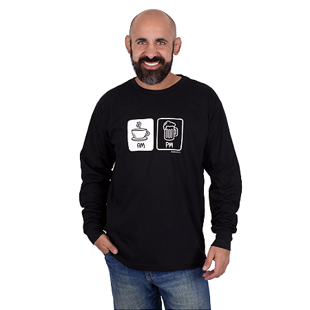 Camiseta Manga Longa Cerveja AM PM Preta