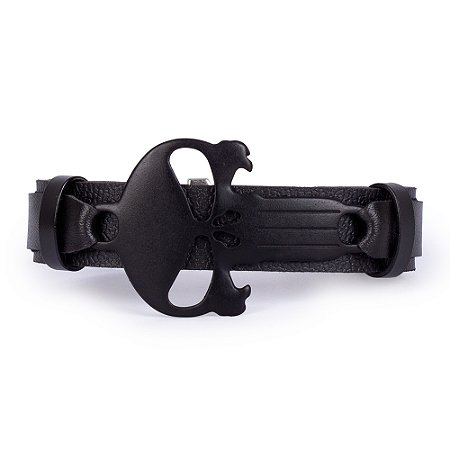 Pulseira Em Couro e Aço Inoxidável O Justiceiro Preta