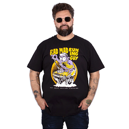 Camiseta Plus Size Rad Mad Guy preta.